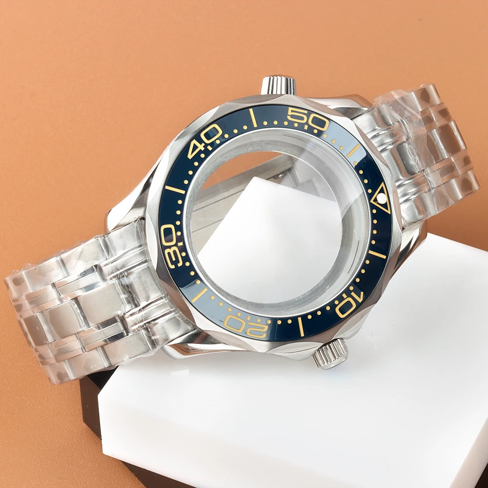 

41mm Silvery NH35 Watch Case 10ATM Waterproof Fit Seamaster 300 NH35 NH36 Movement 31mm Dial 316L Stainless Steel Solid Bracelet