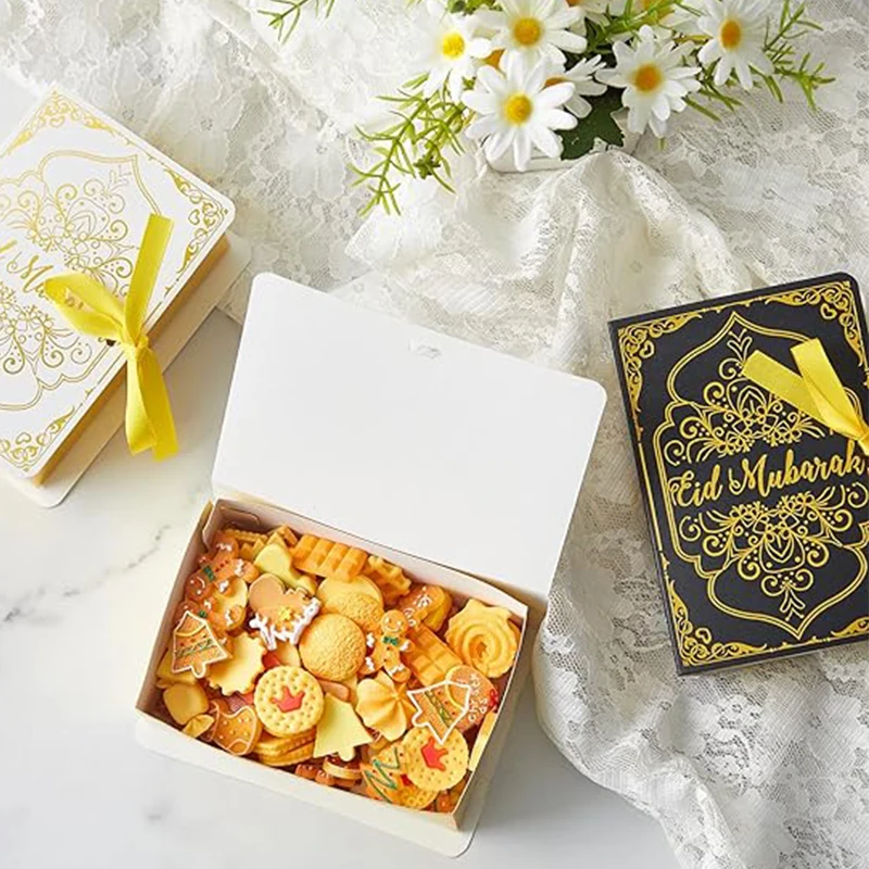 6 pezzi Ramadan Eid Mubarak bomboniere scatole per dolcetti decorazione per feste scatola per caramelle quadrata con nastro dorato per forniture per