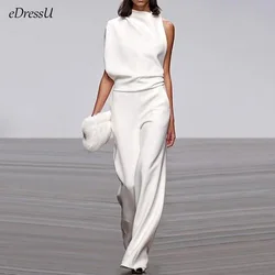 2023 Women Jumpsuit Elegant One Shoulder Romper Long Pants White Wedding Cocktail Party Wear MZX-75