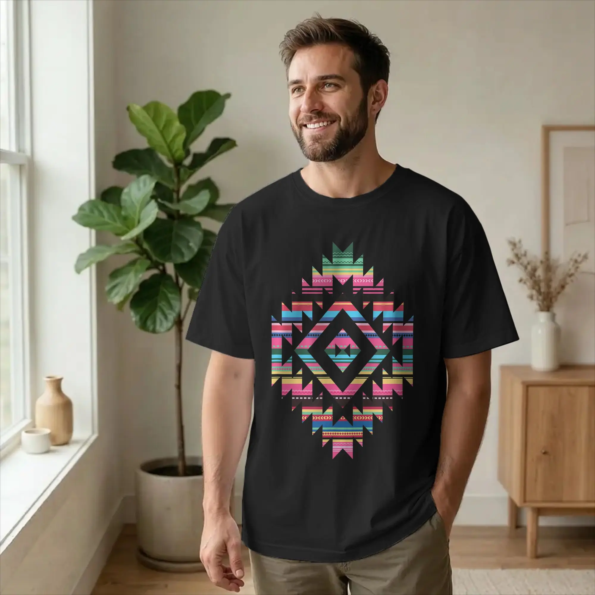 Men's Southwest Aztec Mexican Tribal T Shirt Serape Pattern Cotton Clothing Amazing Short Sleeve Round Collar Tees Gift T-Shirt