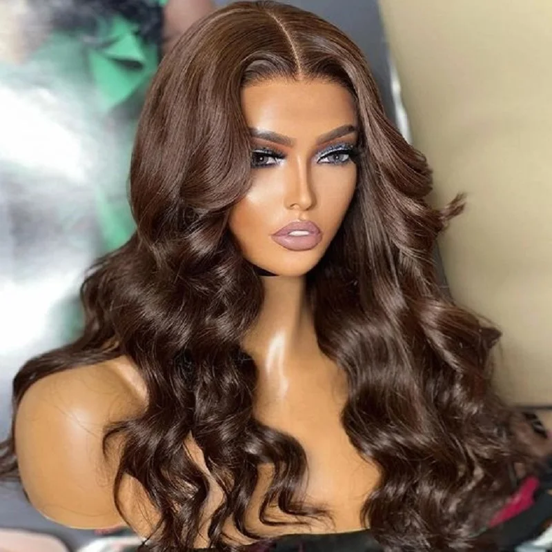 

Soft Brown Body Wave 28'' 5x5 Silk Base Glueless Jewish Human Hair Wig With Baby Hair HD Lace European Hair Preplucked