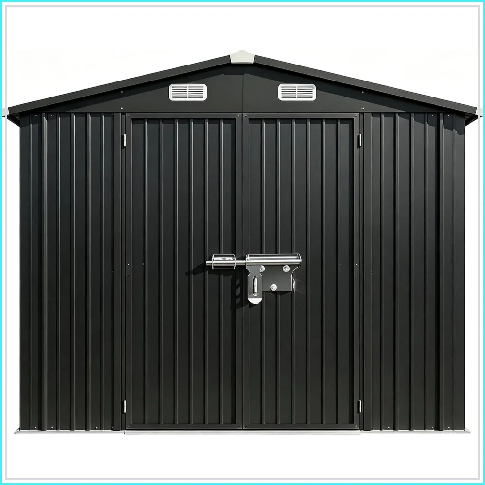 6x4FT Outdoor Metal Storage Shed with Sloping Roof Black for Garden Patio
