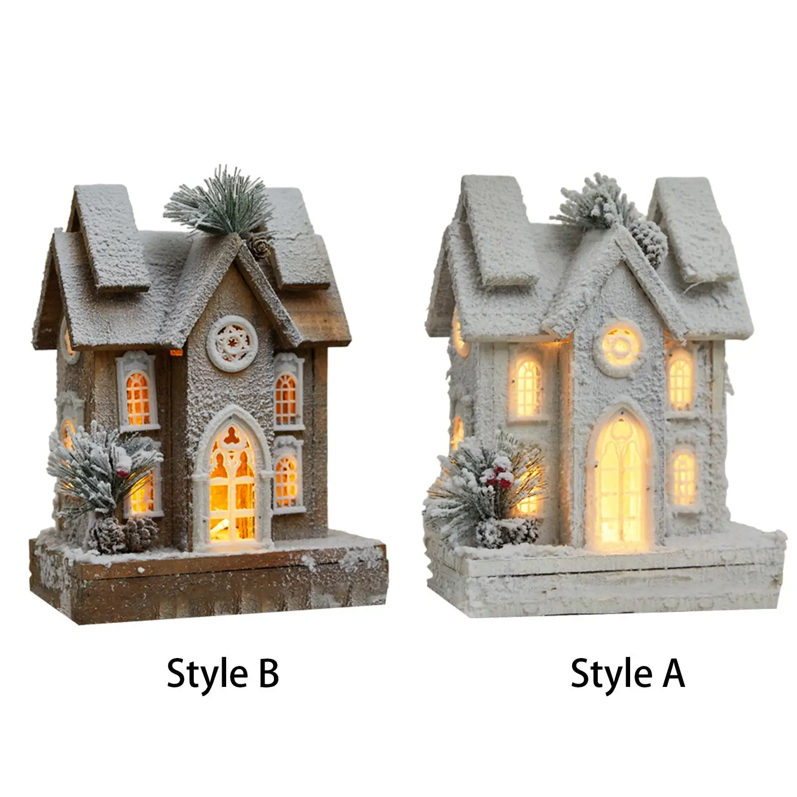 Wooden Christmas Snow House Model with Light 9.4x5x12.2inch for Shop Window