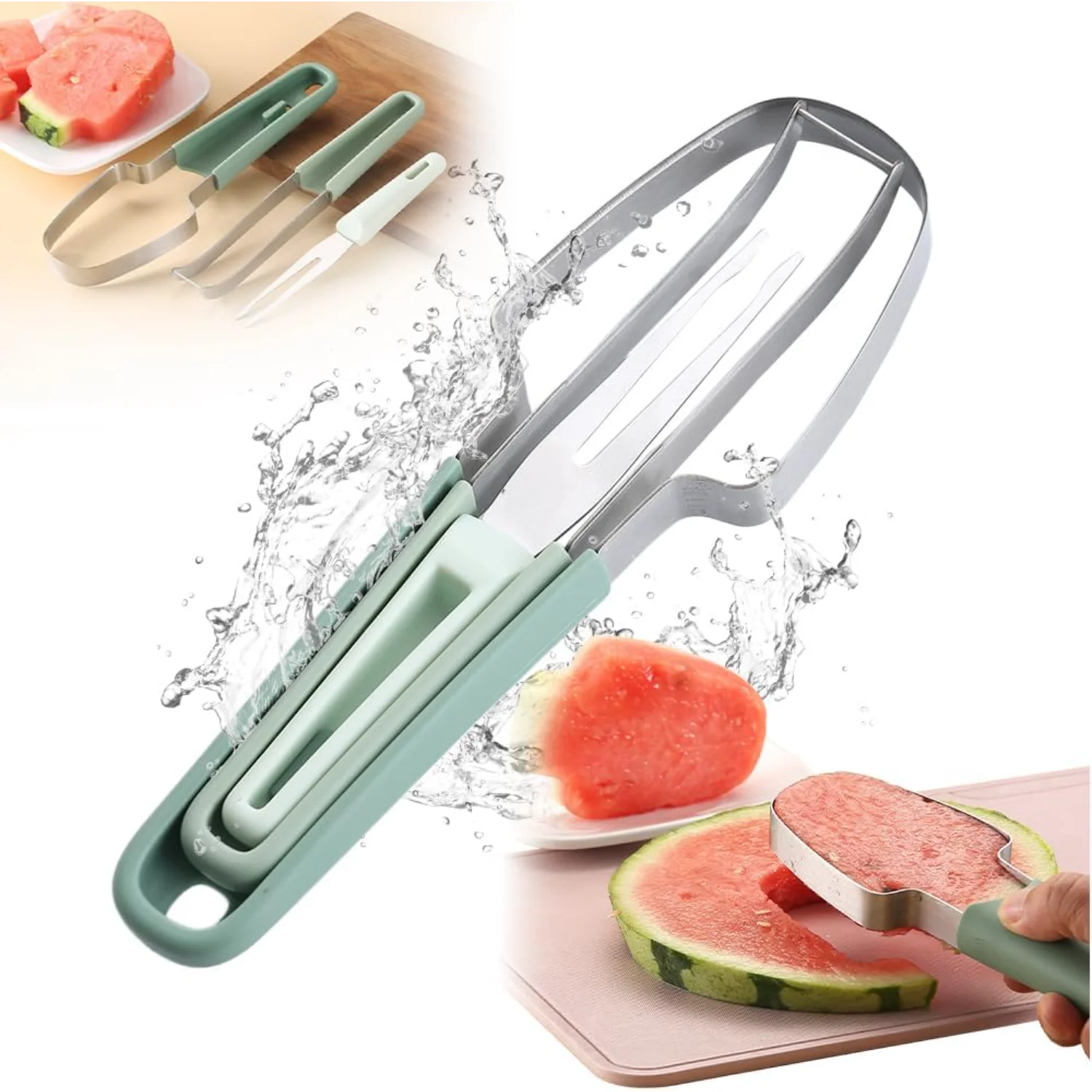 2024 New  in 1 Stainless Steel Watermelon Popsicle , Watermelon Fork  Slicer Tool Melon   Portability Fruit Fork Kitchen Gadgets