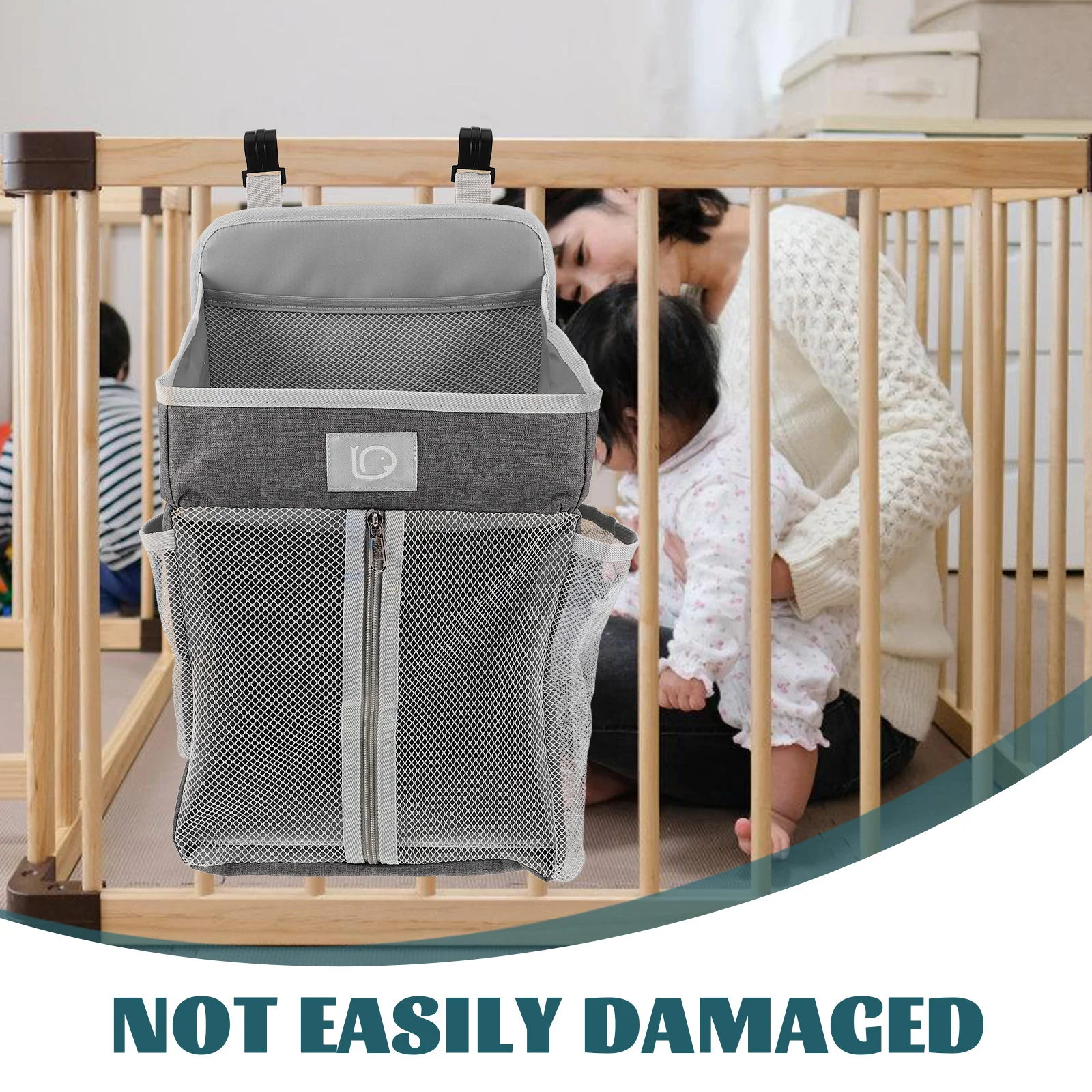 حقيبة معلقة كبيرة الحجم بجانب سرير الطفل، منظم متعدد الجيوب، سرير تخزين الحفاضات الكبير، حقيبة تخزين الحضانة الأساسية #6