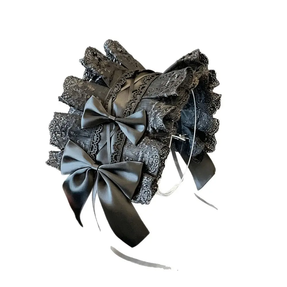 Lace Bow Lolita Headband Sweet Bow Lace Ruffled Lace Bow Hairband Handmade Embroidery Design Lolita Hair Accessories
