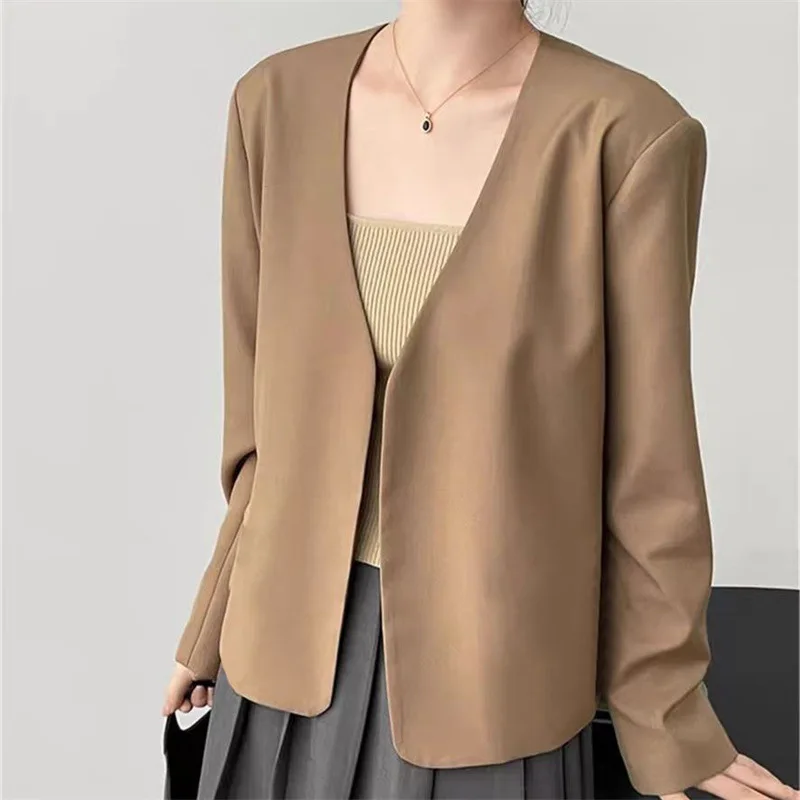 

Women's Solid Color Casual Business Trendy V-neck Simple Basic Suit Blazers Spring Autumn New Fashion Female Clothes Coats Tops