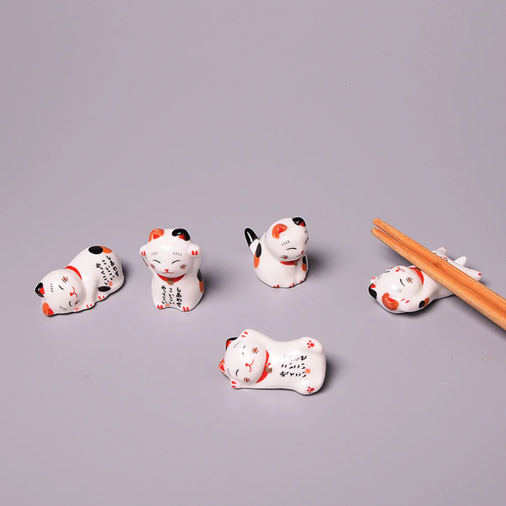 

6Pcs Ceramic Chopsticks Holder Cat Shape Japanese Style Tableware Rest Spoon Fork Holder Dining Organizer Anti-Roll