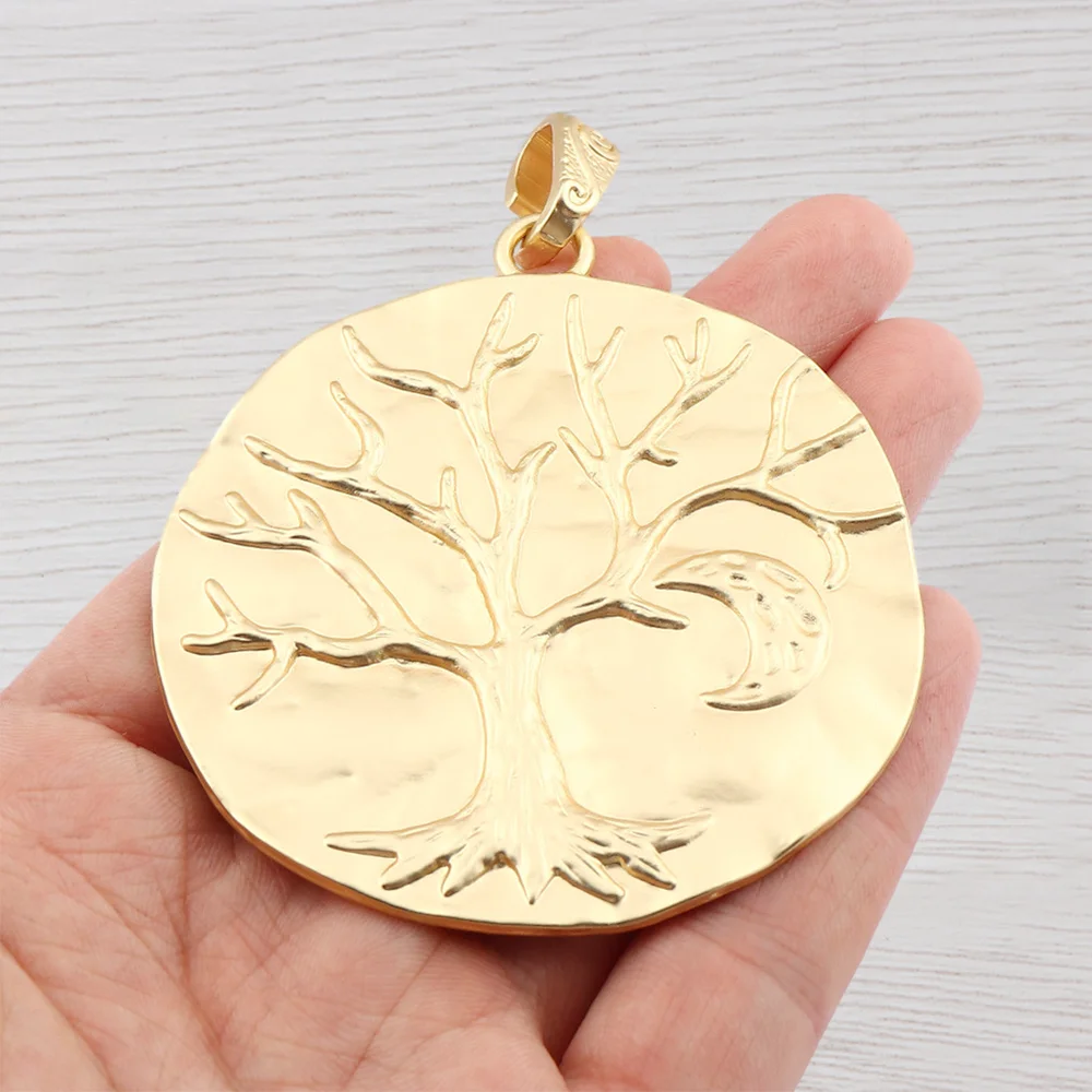 1 x Antique Gold Color Large Life Tree with Moon Round Charms Pendants for DIY Necklace Jewelry Making Findings Accessories