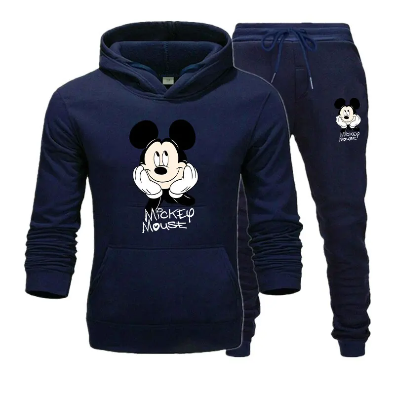 2025 새로운 디즈니 미키 여성 세트 야외 유럽과 미국의 인기 판매 브랜드 가을, 겨울 인쇄 된 남성 후드 세트
