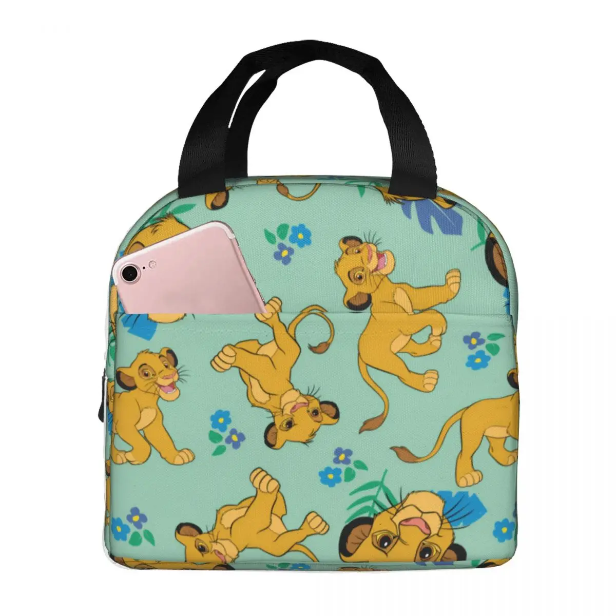 

Custom Liones Anime Kinges Insulated Lunch Bags for Work School Hakuna Matata Simba Resuable Cooler Thermal Lunch Box Women