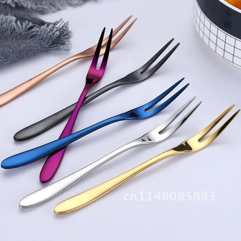 6pcs посуда Stainless Steel Two-tine Fork Fruit Fork set Tableware Multiple Use Snack Cake Dessert Forks Cafeteria Home Flatware