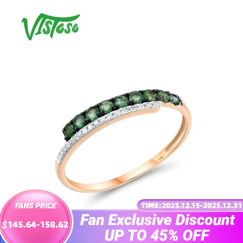 

VISTOSO Genuine 14K 585 Rose Gold Ring For Women Sparkling Diamond Emerald Simple Stackable Delicate Fine Fashion Chic Jewelry