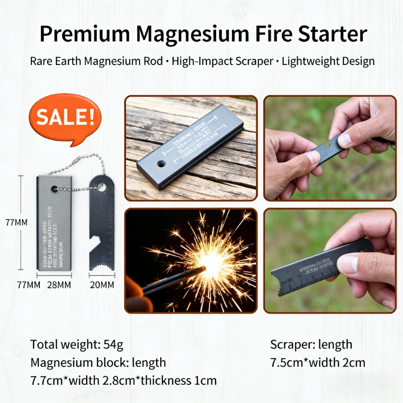 

New Premium US Tactical Design Magnesium Fire Starter High Efficiency Flint Rod Outdoor Survival Emergency Ignition Accessory