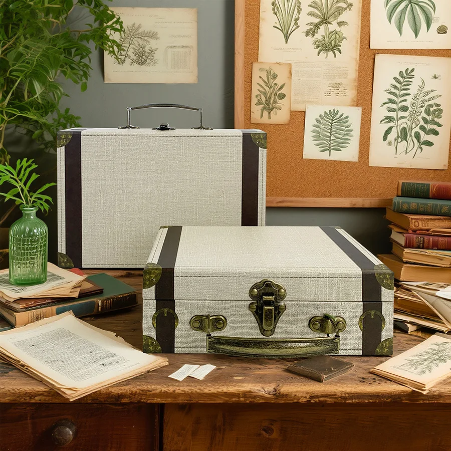 2pcs Vintage Suitcase Style Storage Boxes with Lids Retro Handle Design Decorative Trunk Organizer for Mother's Day & Birthday