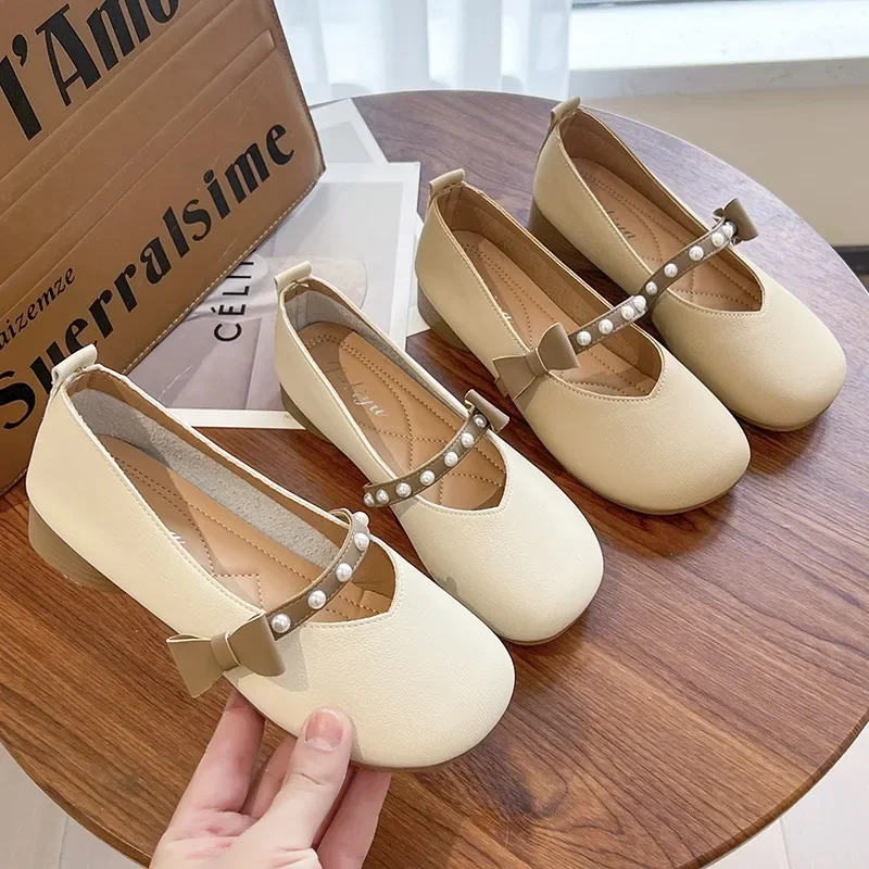 2024 New Fashion Hot-selling Solid Color Round Toe Shallow Slip-on Solid Color Beaded Decorative Women's Heel Shoes Zapatos