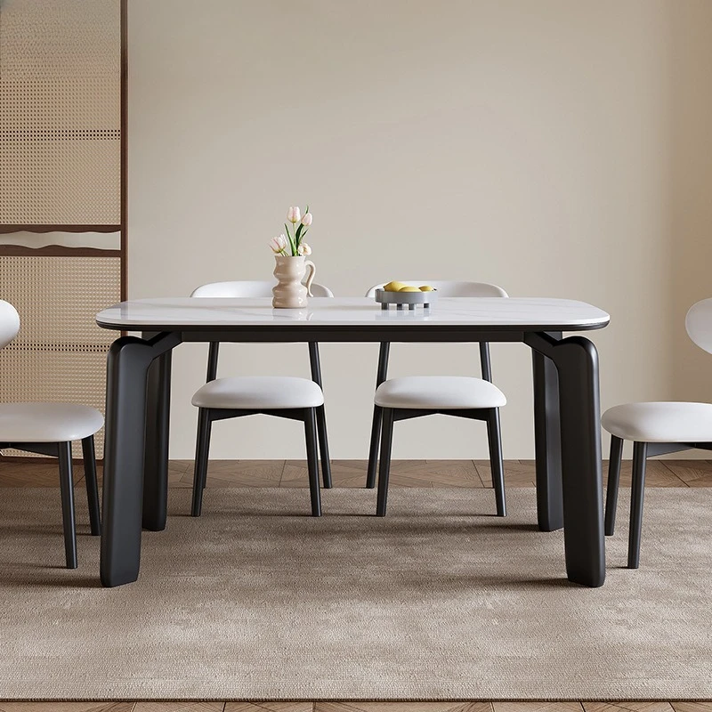 New rock slab dining table and chairs modern simple household small apartment dining room rectangular table elephant leg