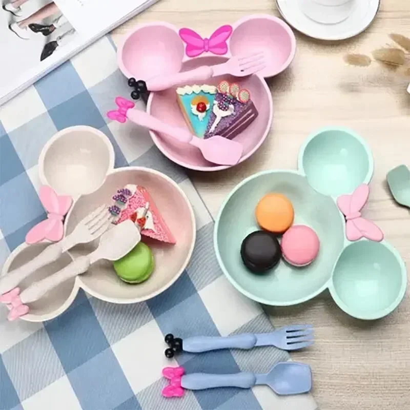 3 Pcs/Set Wheat Straw Children'S Tableware Set Kindergarten Baby Feeding Supplement Dinner Plate Bowl Spoon Fork Children'S Tabl