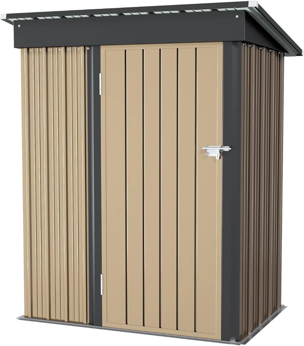 Outdoor Storage Shed,Metal Garden Sheds Outdoor Storage House with Single Lockable Door for Backyard Patio Lawn (Brown,5 x 3 FT)