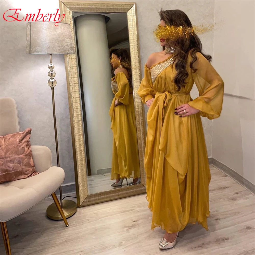 Personalizado gracioso organza a linha vestido de noite clássico mangas compridas vestidos de baile temperamento faixas vestidos de ocasião especial