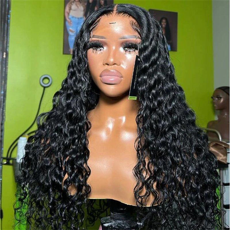 Soft Natural Black Color 26“Long 180Density Glueless Kinky Curly Lace Front Wig For Women With BabyHair Preplucked Daily Cosplay