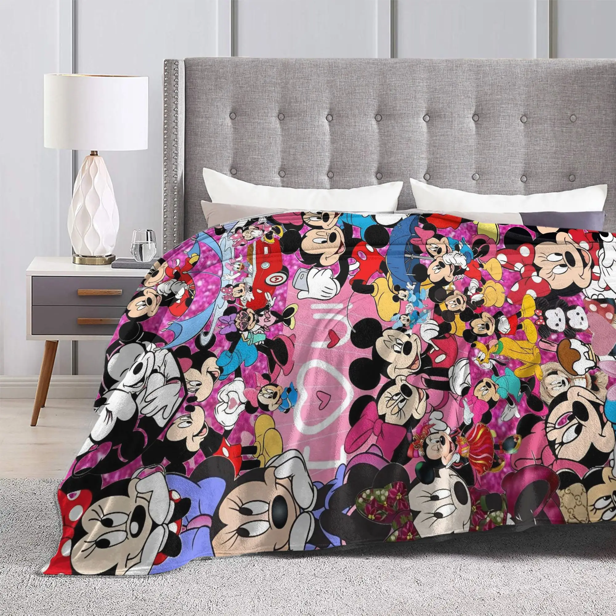 ميكي وميني الكرتون الماوس شخصية بطانية مضحك أفخم رمي بطانية لغرفة النوم ديكور الفانيلا المفرش غطاء السرير #3