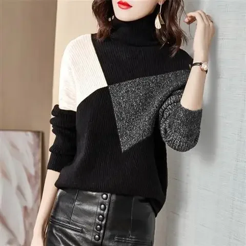 European Station Autumn Winter Wear New Simple Loose Knitted Bottom Shirt Colored Fashionable High Neck Sweater for Women