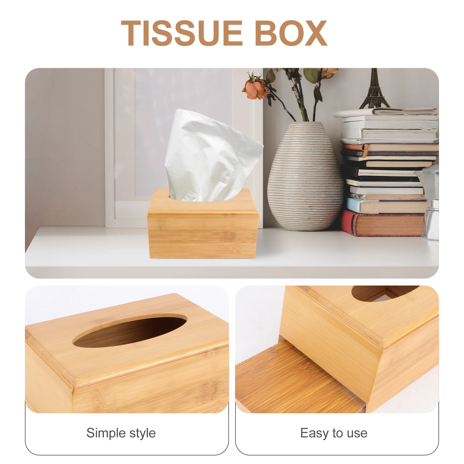 

Bamboo Wooden Tissue Box Paper Towel Holder Napkin Container Storage Compact Size Modern Practical Home Decoration