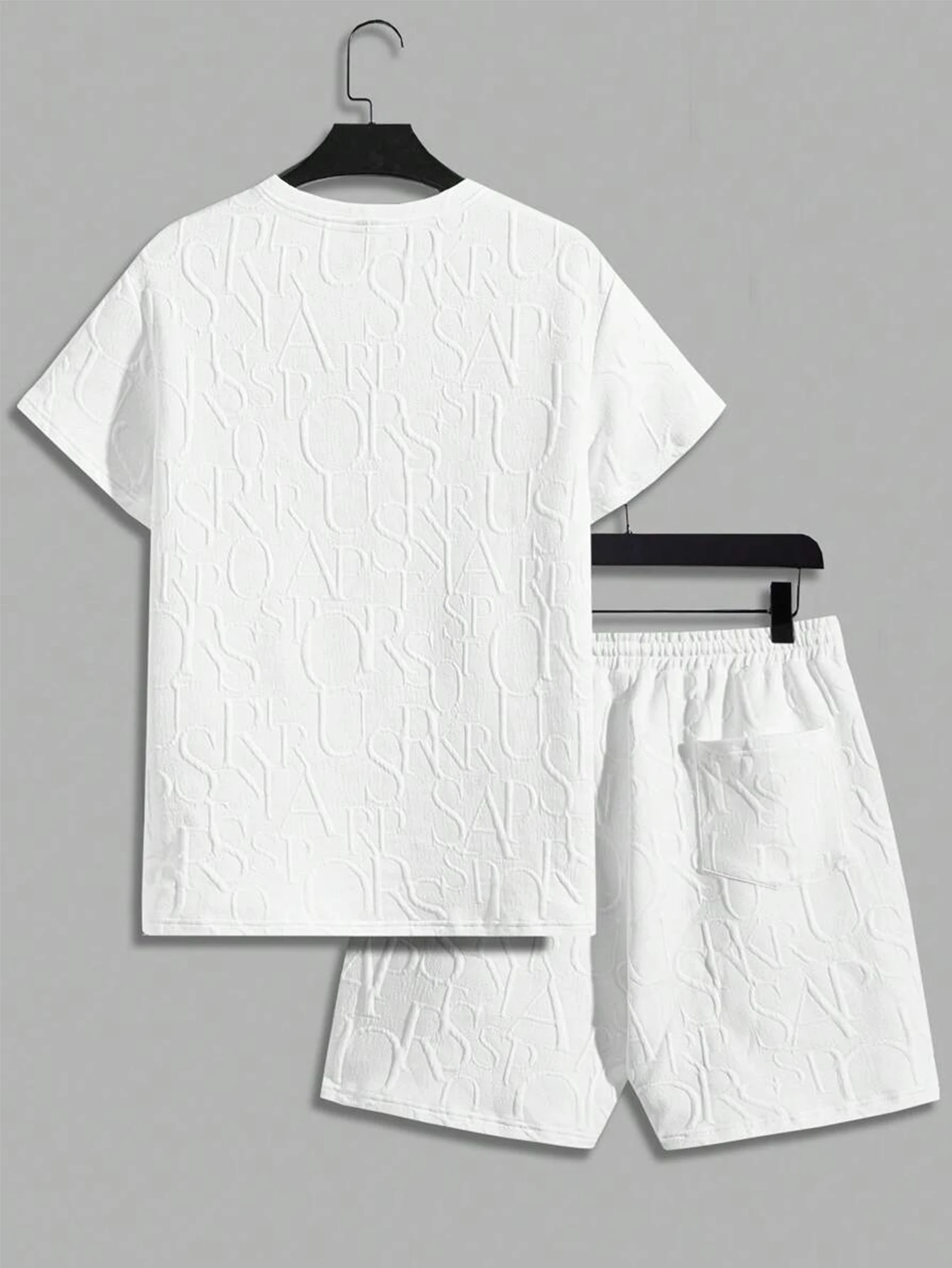 Men's Textured Letter Patched Round Neck Tee & Drawstring Shorts Two-Piece Set Regular Fit Casual Short Sleeve T shirt & Shorts