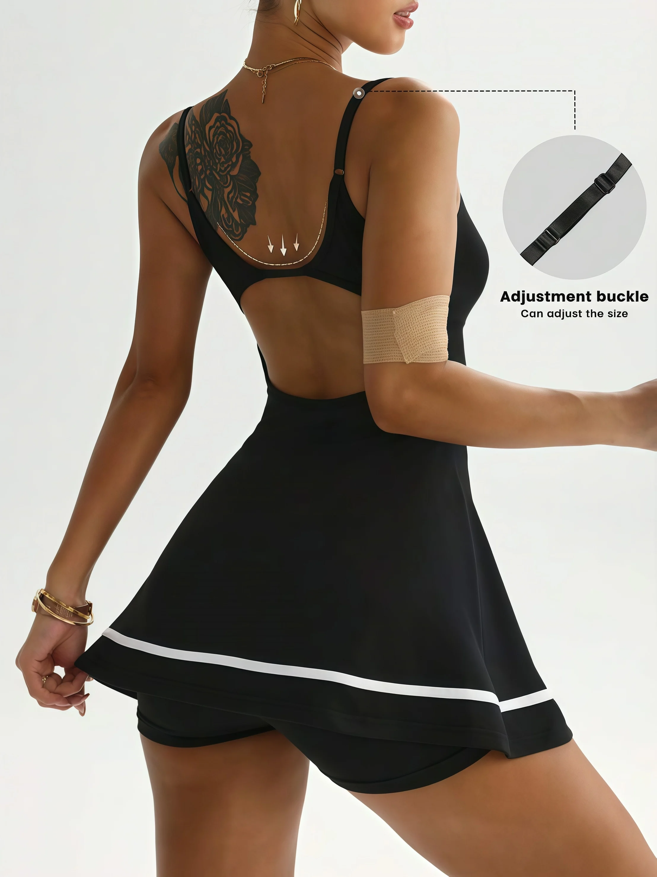 Women's color blocked camisole dress hanging sleeveless thickened tennis sportswear slim fit gym sportswear short skirt image 2