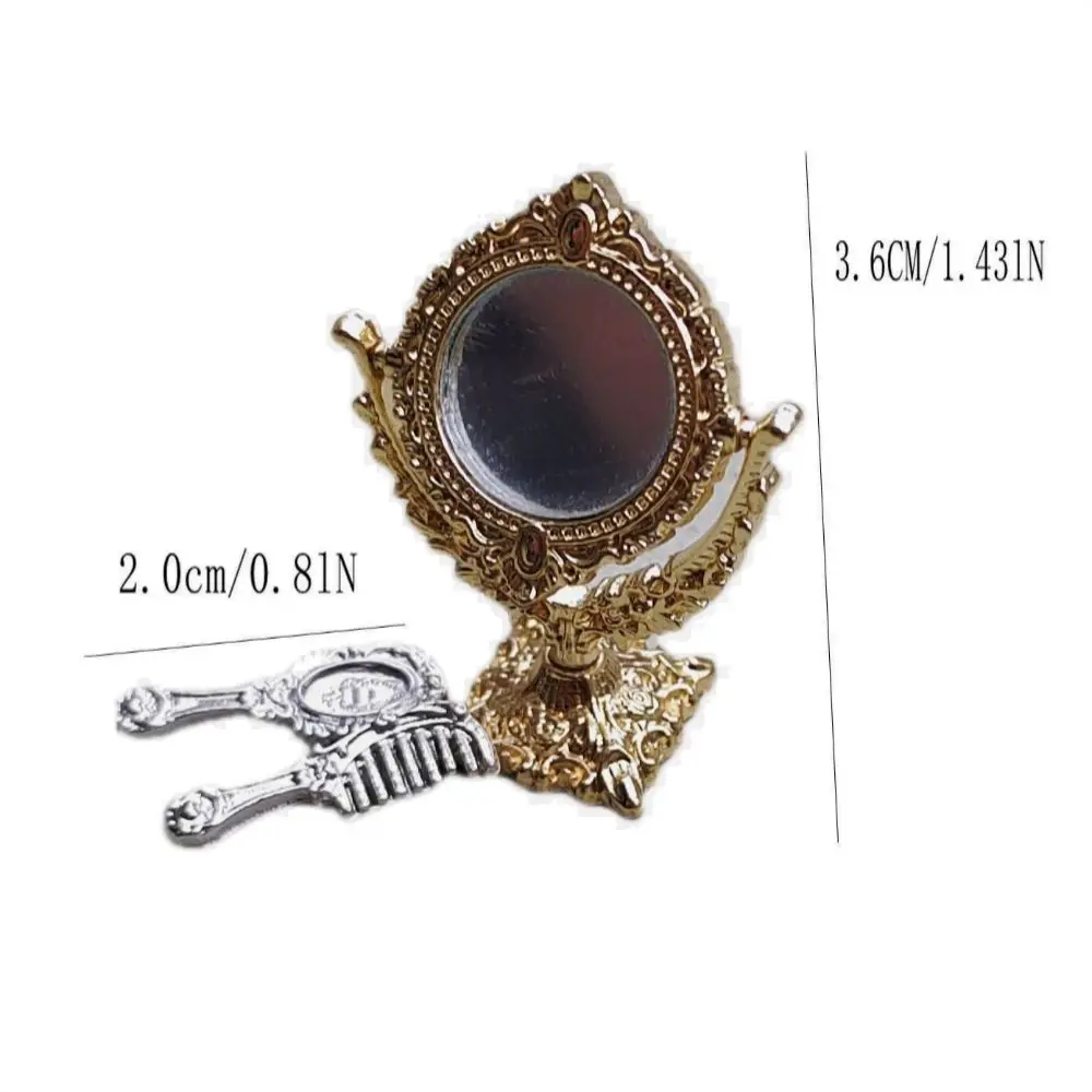 Cornici Gloden Specchio per toeletta per casa delle bambole Accessori per bambole Cuore ovale rotondo Specchio in miniatura retrò Mobili vintage