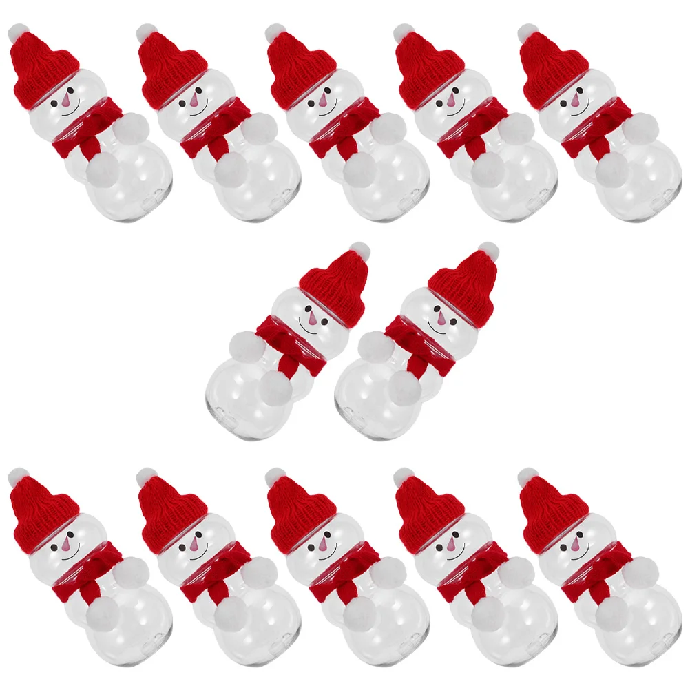

12Set Snowman Beverage Containers Mini Scarves Hats Plastic Empty Reusable 500 Ml for Smoothies Milk Party Favors