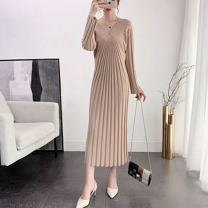

Knee Length Pullovers Elegant Sweaters Jumpers Women Layering Leisure Formal Mother'S Pure Fashion Ribbing Edge Fine Tunic Girls