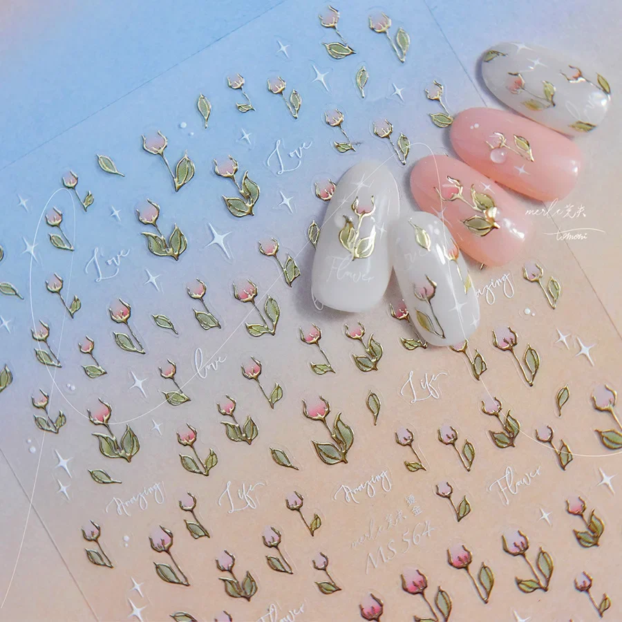 1 قطعة 5D Kawaii زهرة مسمار الفن ملصقات الكرتون اليابانية البرنز زهرة لاصق مسمار الديكور الساخن ختم الشارات اكسسوارات #2