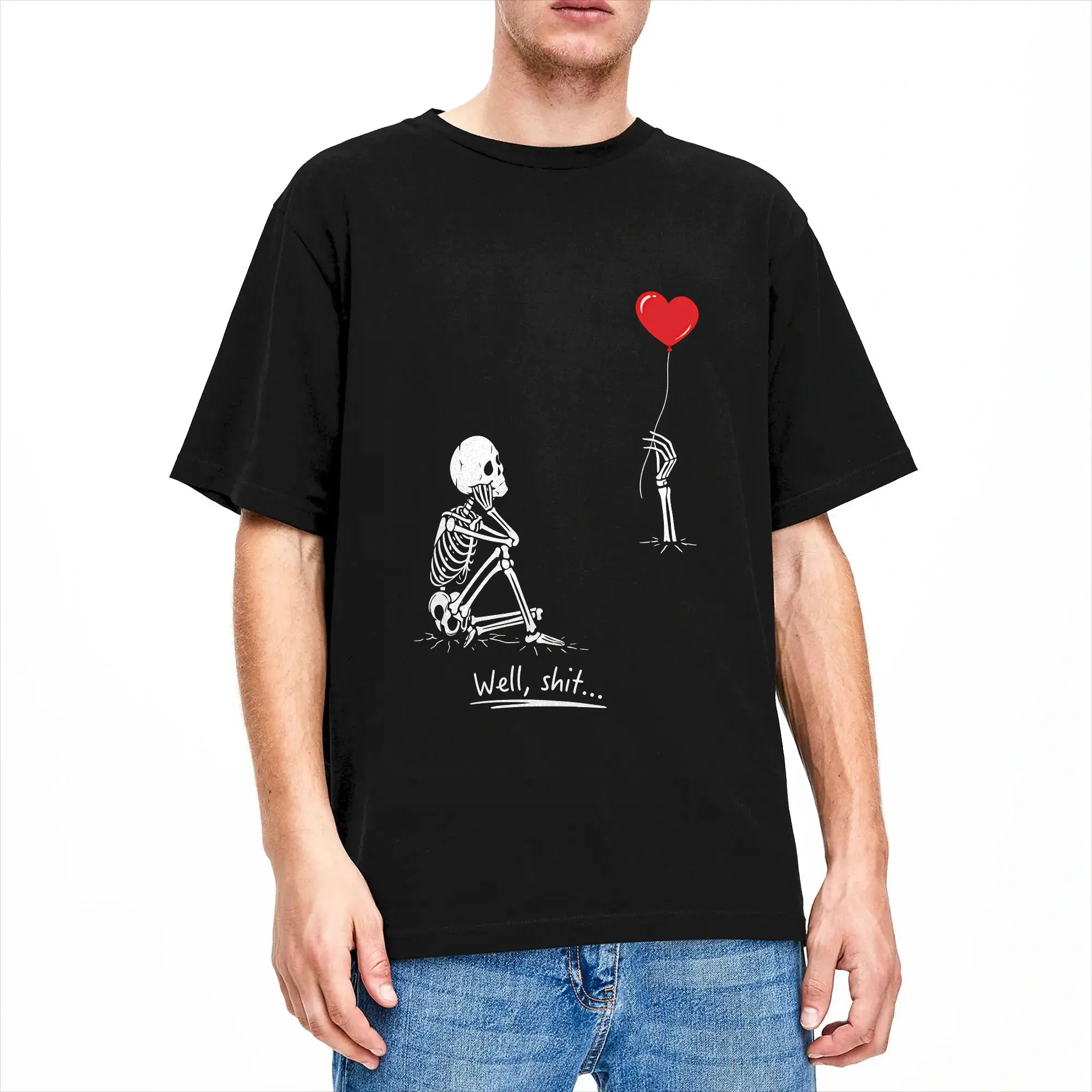 Well Sht Skeleton Balloon T Shirt Summer  Cotton T-Shirts For Men Leisure Casual Tee Shirt Short Sleeves Vintage Tops