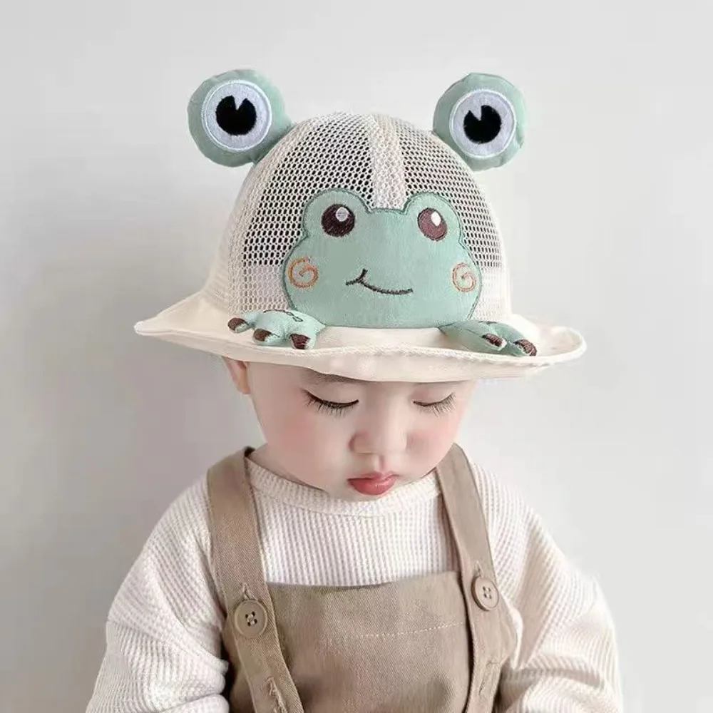 

Корейский стиль, шляпа-ведро с мультяшной лягушкой, сетчатая хлопковая детская солнцезащитная шляпа, дышащая уличная одежда, детская шляпа рыбака, весенняя шляпа