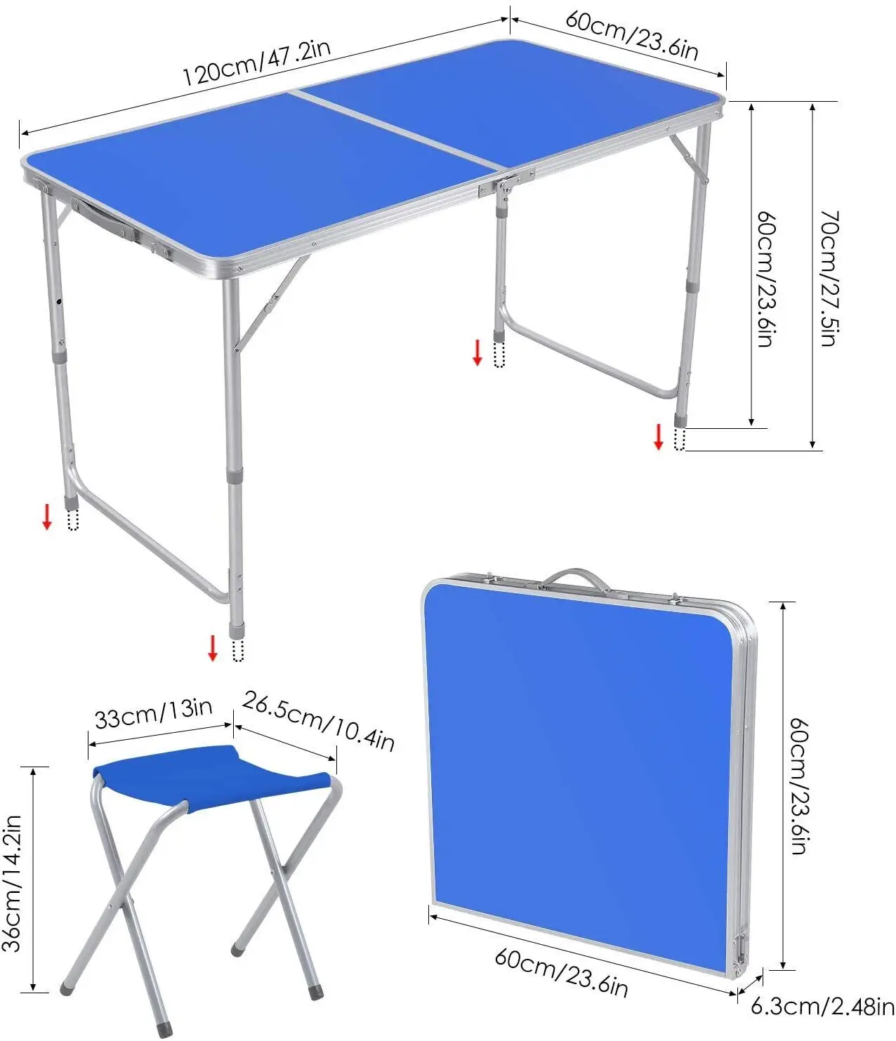 Mesa plegable, juego de 5 uds., mesa de Camping de aluminio de 120cm plegable con 4 taburetes, muebles de exterior, mesa de Picnic y silla portátil