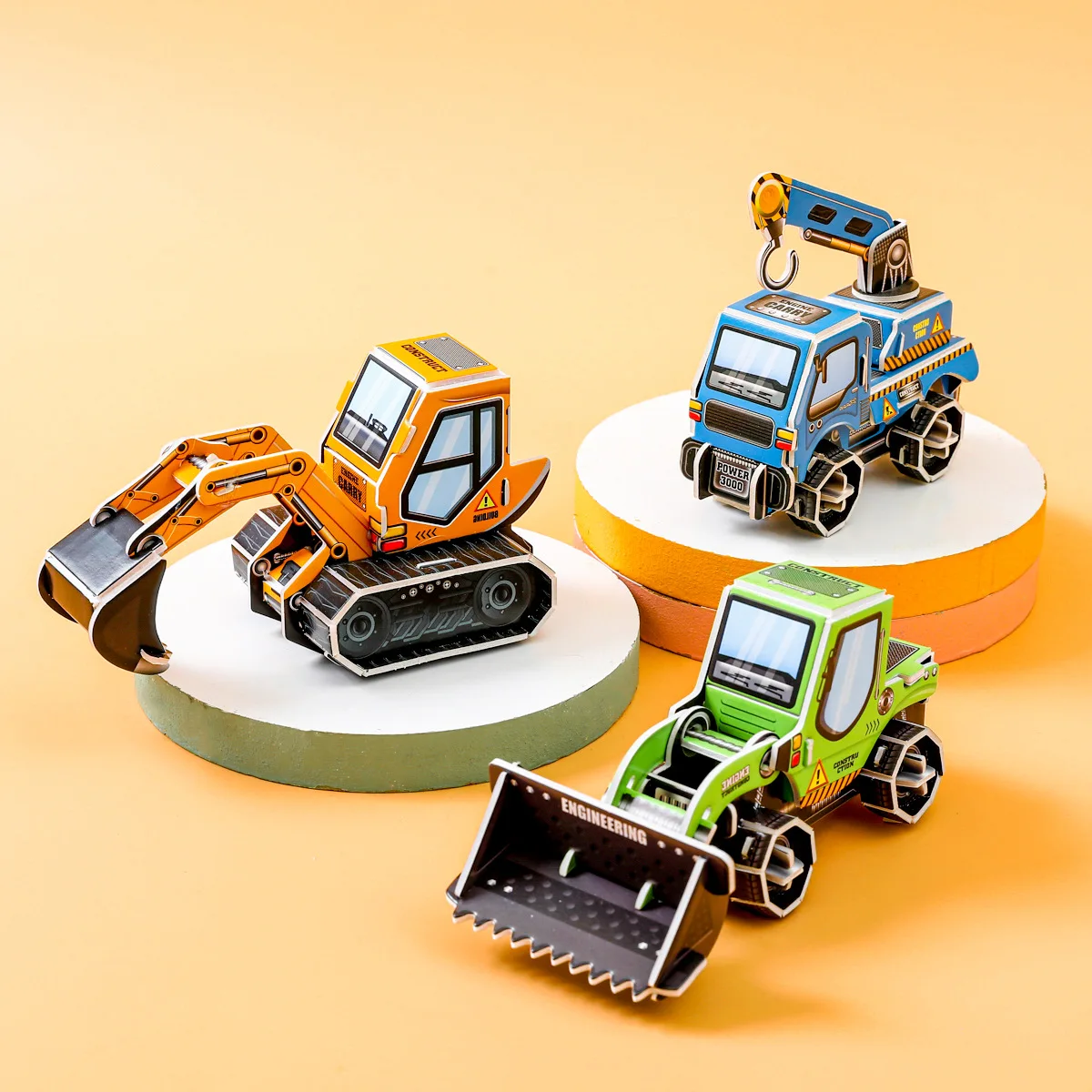 3D Cartoon Engineering Vehicle Cardboard Jigsaw Puzzle Excavator Truck Crane Paper Model for Kids Handmade DIY Toy Boy Gift P571