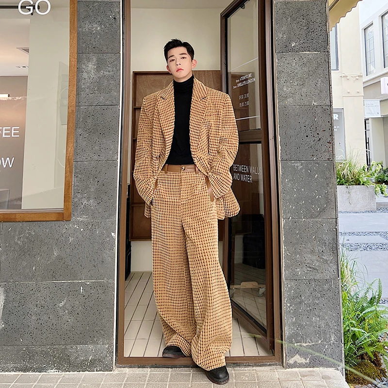 Men Corn Kernel Corduroy Loose Causal Vintage Fashion Straight Suit Pants Male Streetwear Chic Wide Leg Trousers Pants