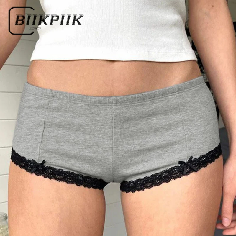 

BIIKPIIK Lace Knitted Mini Shorts Casual Elastic Waist Underpants Outerwear Skinny Women Bottom Clothing Loungewear Summer Trend