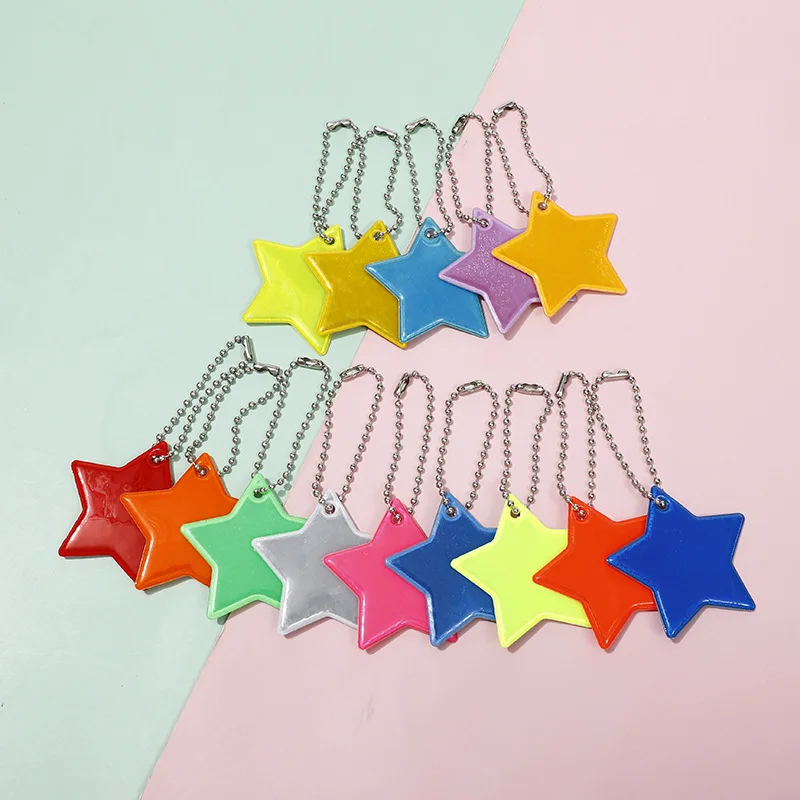 PVC Star Reflective Stripe Double-sided Reflective Keychain Night Safety Reflector Interior Accessories Key Rings 11 Colors