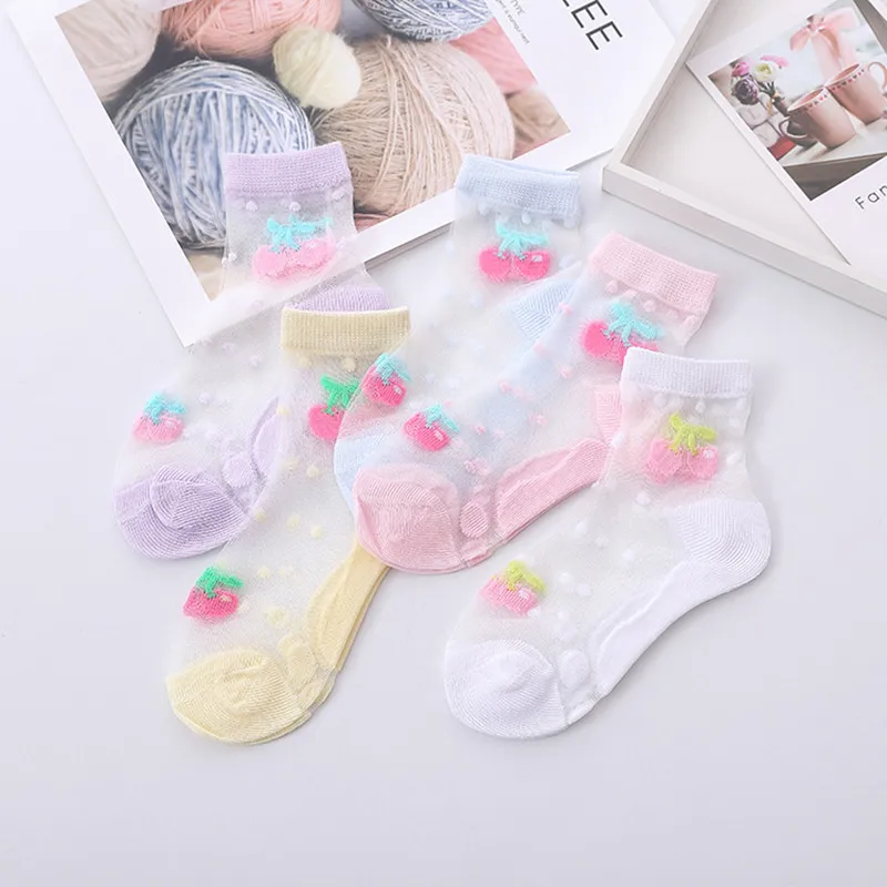 5Pairs Summer Kids Girls Socks Mesh Breathable Baby Girl Socks Children Trendy Elastic Lace Flowers Princess Sock For 1-12Years