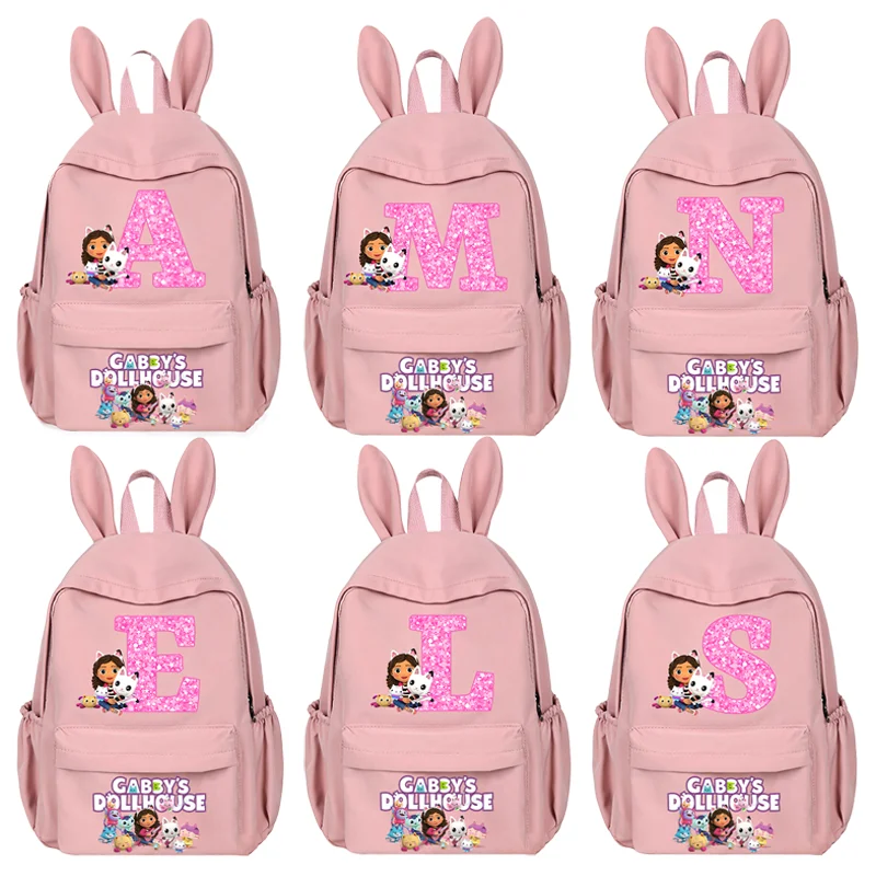 Gabby Dollhouse School Bag Girls Elementary Student Large Capacity Backpack Cute Cartoon Gabbycat Print Pink Rabbit Bookbag Gift