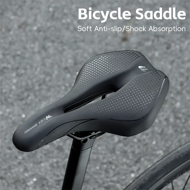 WEST BIKING Sport Comfort Bicycle Saddle Hollow Breathable MTB Road Bike Seat Anti-slip Shock Absorption Cycling Seating Parts