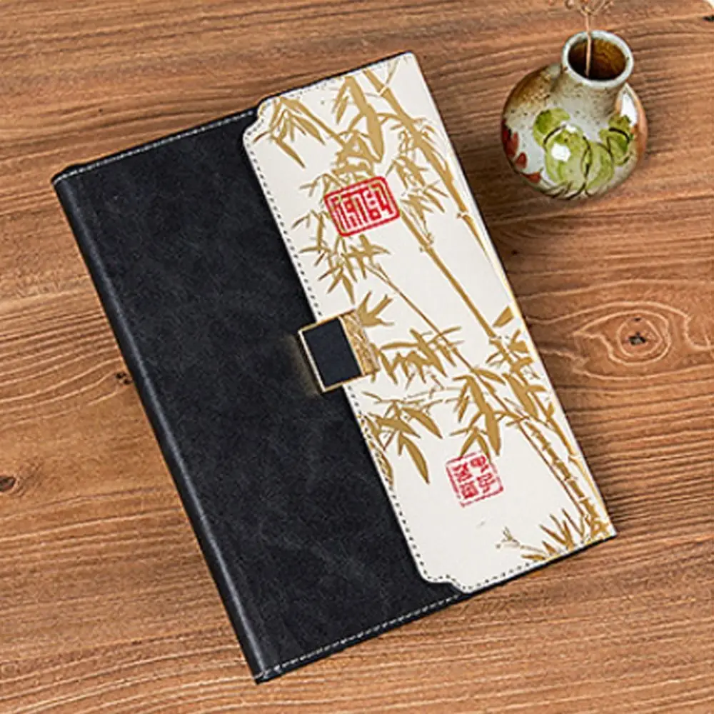 Stationery Vintage Leather Notebook Chinese Style Bamboo Leaf Pattern Diary Book Business A5 Note Pad School