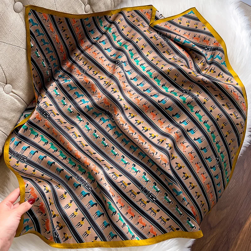 

100% Natural Silk Scarf Women Square Floral Shawls Wraps Foulard Scarves Pashmina Neckerchief Female Hijab Bandana Poncho 65cm