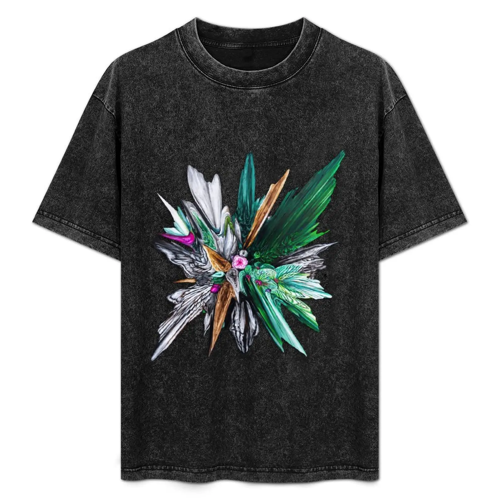 Green Orchid Glitch T-Shirt Simple Solid Color Crew Neck Tee