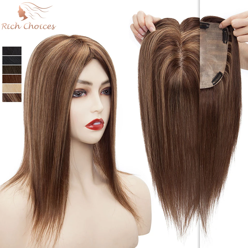 

Rich Choices 15×15cm Silk Base Hair Topper 100% Human Hair Wigs For Women 5 Clips In Hair Piece Brown Blonde