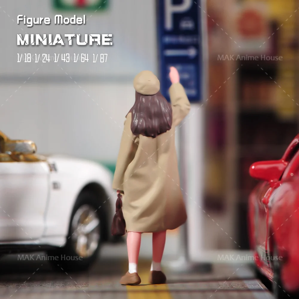 Miniaturas 1/18 1/24 1/64 1/43 1/87 moda usando fones de ouvido para homens acenando menina figura modelo decoração de rua cena carro brinquedo