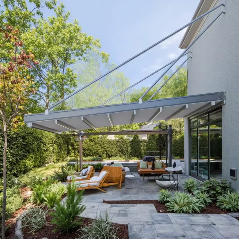 Electric Aluminum Pergola with Retractable Waterproof PVC Louver Roof for Amas Modern Outdoor Garden Gazebo and Backyard Use